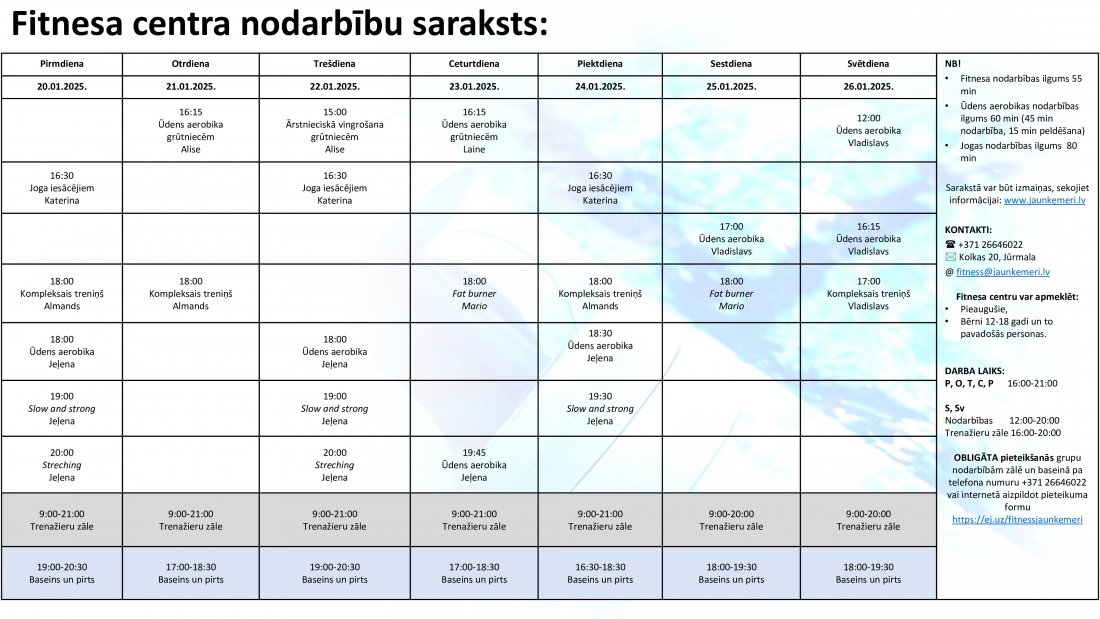 Nodarbību saraksts no 20.01.2025. līdz 26.01.2025.