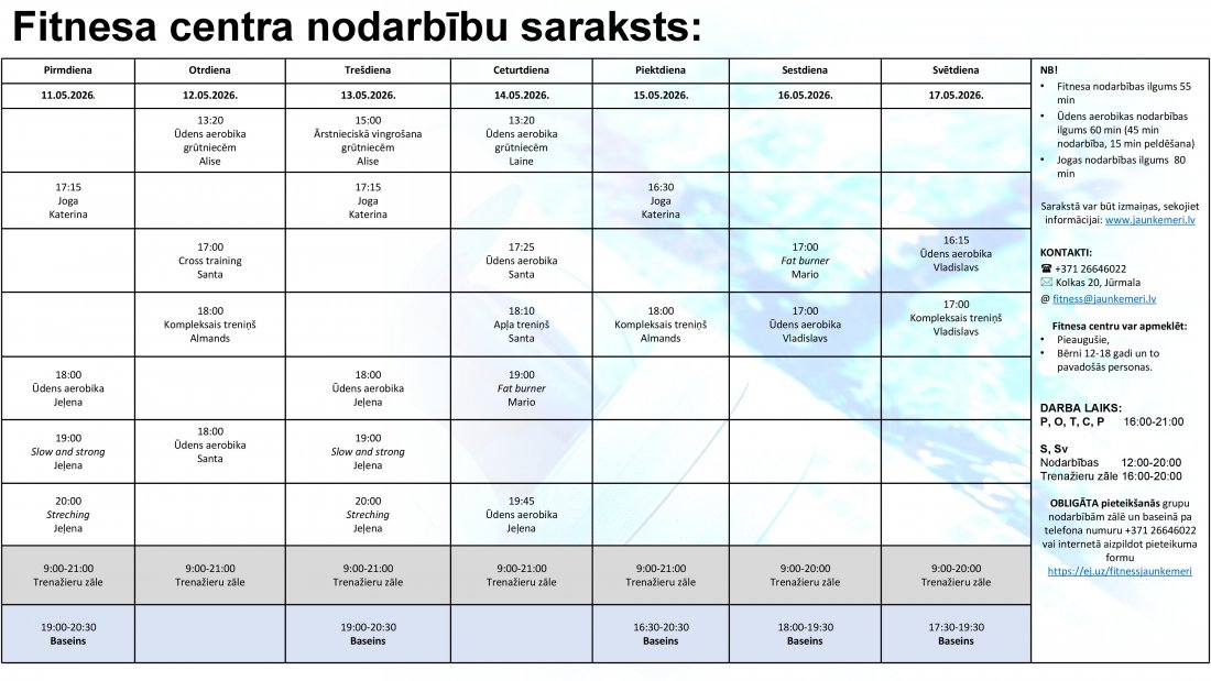 Nodarbību grafiks no 11.05.2026. līdz 17,05.2026.