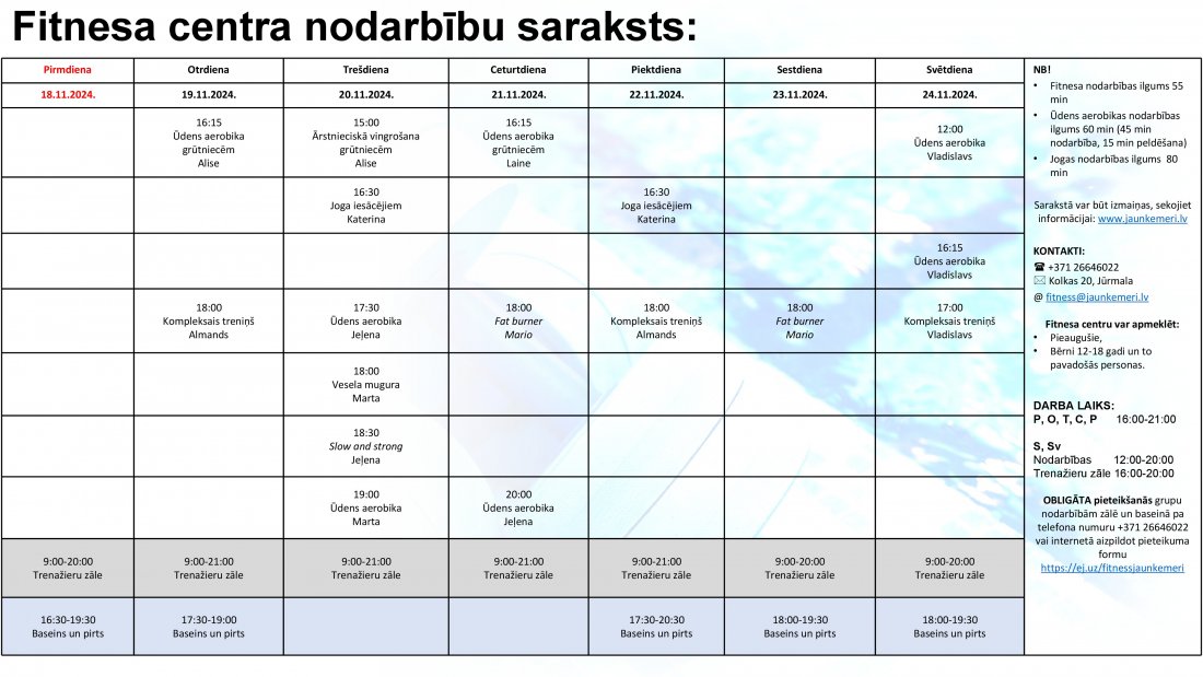 Nodarbību saraksts no 18.11.2024. līdz 24.11.2024.