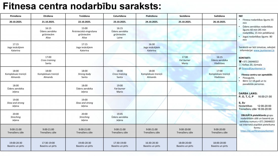 Nodarbību grafiks 20.10.2025. līdz 26.10.2025.