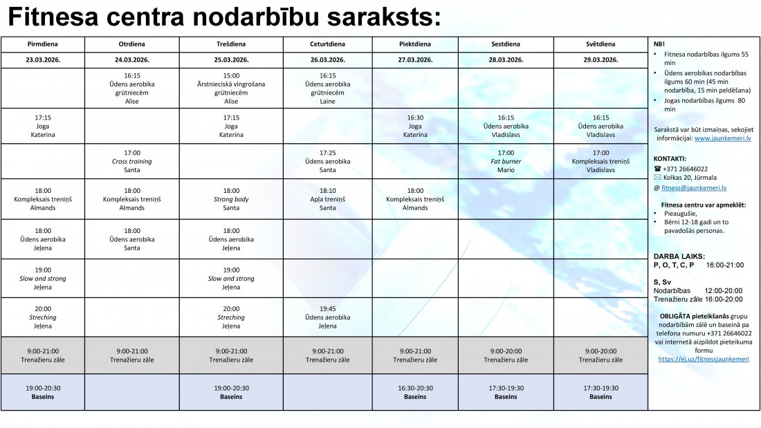 Nodarbības no 23.03.2026. līdz 29.03.2026.